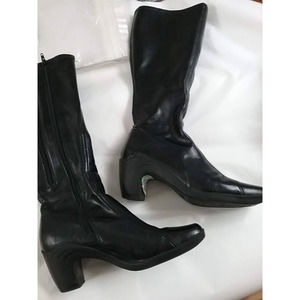 A2 Aerosole Black Vegan 7.5M Tall Boots Side Zips Rubber 3" Heel Square toe